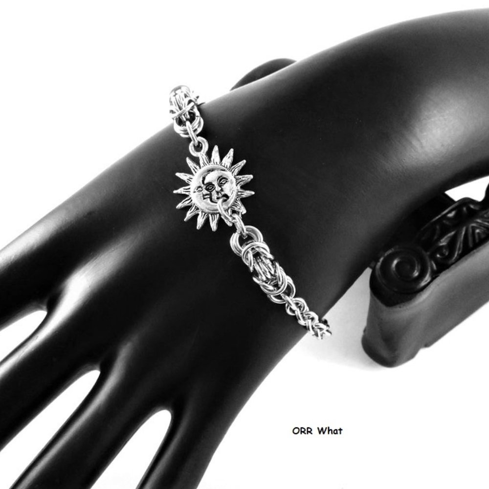Celestial Bracelet Chain Link Mix Moon Star Unique Gift Maille Handmade Jewelry